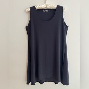 SYMPLI Dark Grey Scoop Neck Jersey Tank Top Long A-Line Style Travel Versatile